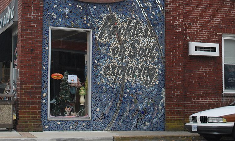 mosaic on a building in Mathews County