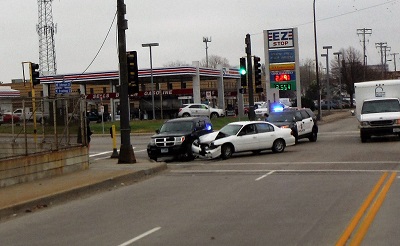 Car accident at an intersection.