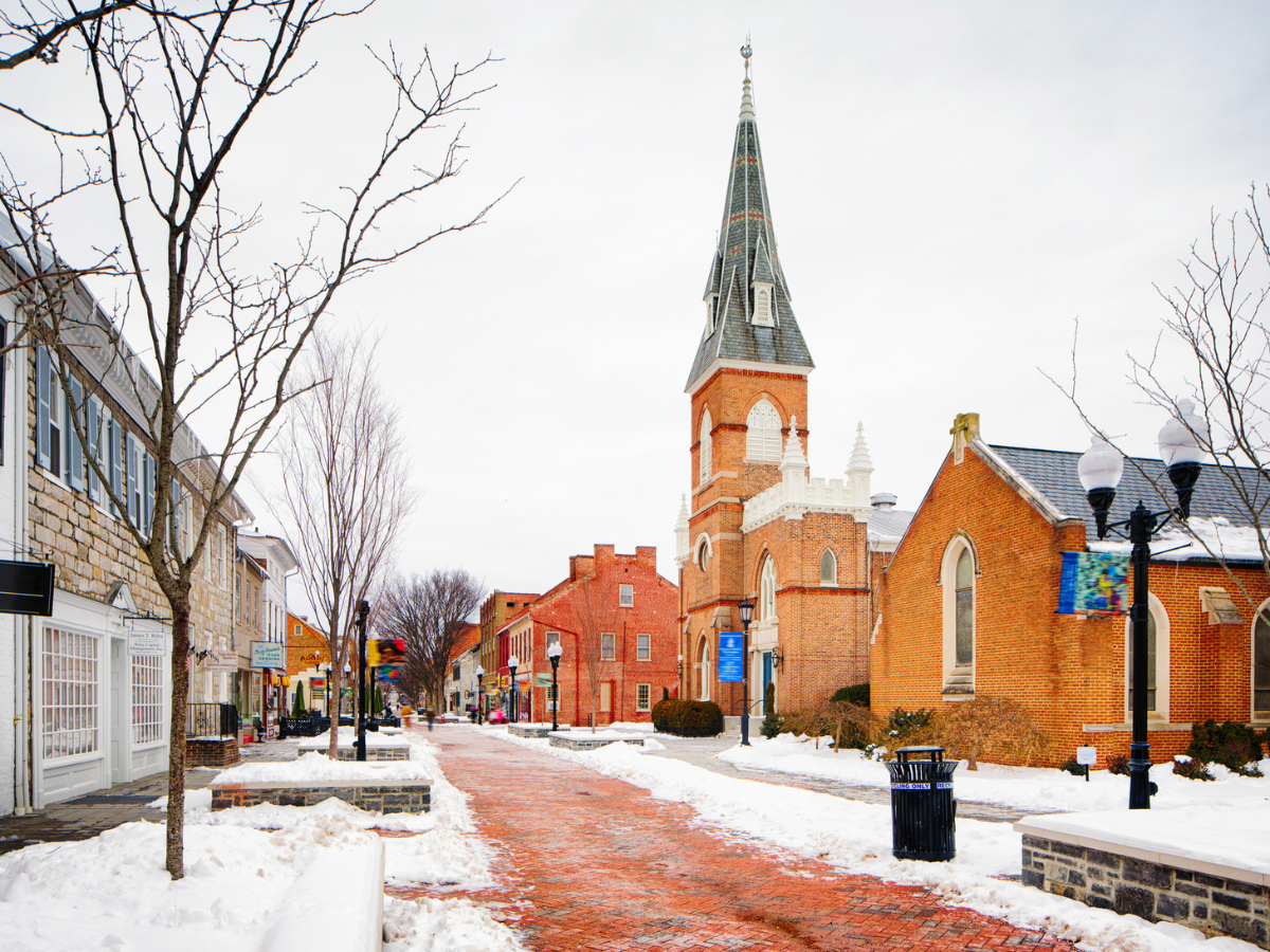 A Virginia town covered in a layer of snow.